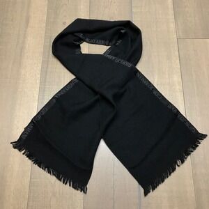 Giorgio Armani Scarf Womens Black Wool Silk Jacquard Italy Quiet Lux Old Money